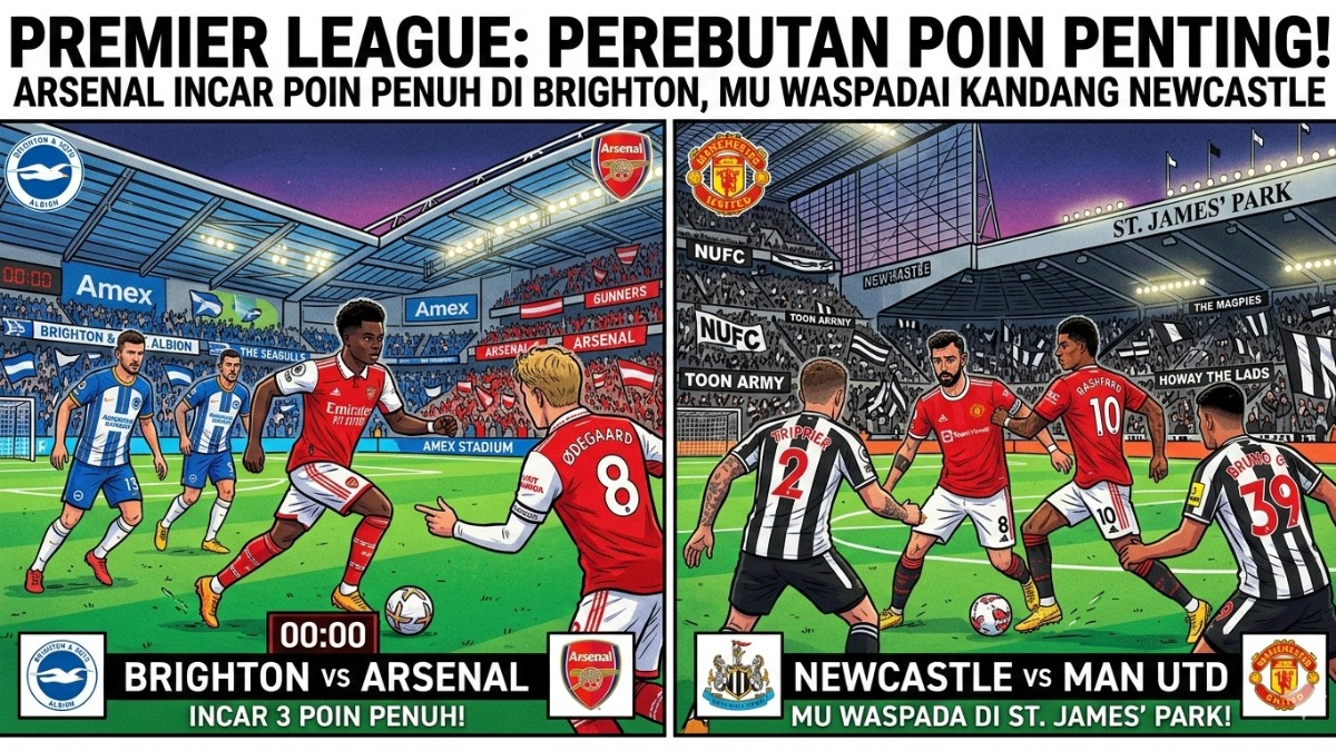 Arsenal Incar Poin Penuh di Markas Brighton, MU Waspadai Kandang Newcastle
