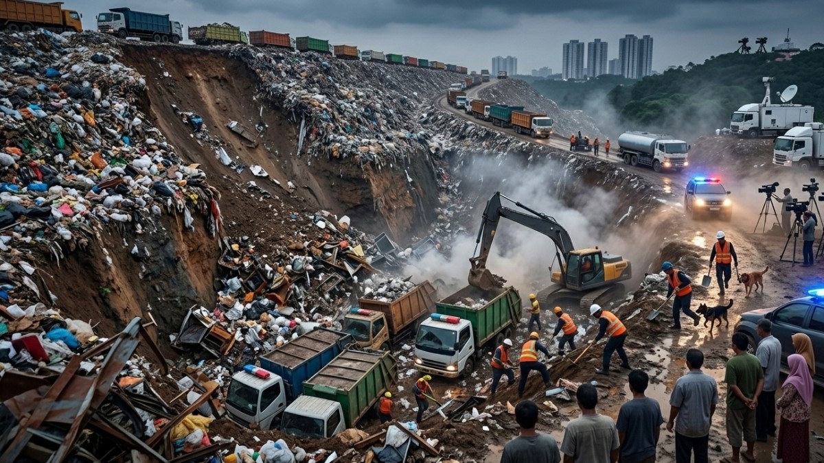 Tragedi di Bantargebang! Gunungan Sampah Longsor, Tiga Tewas dan Truk-Truk Tertimbun